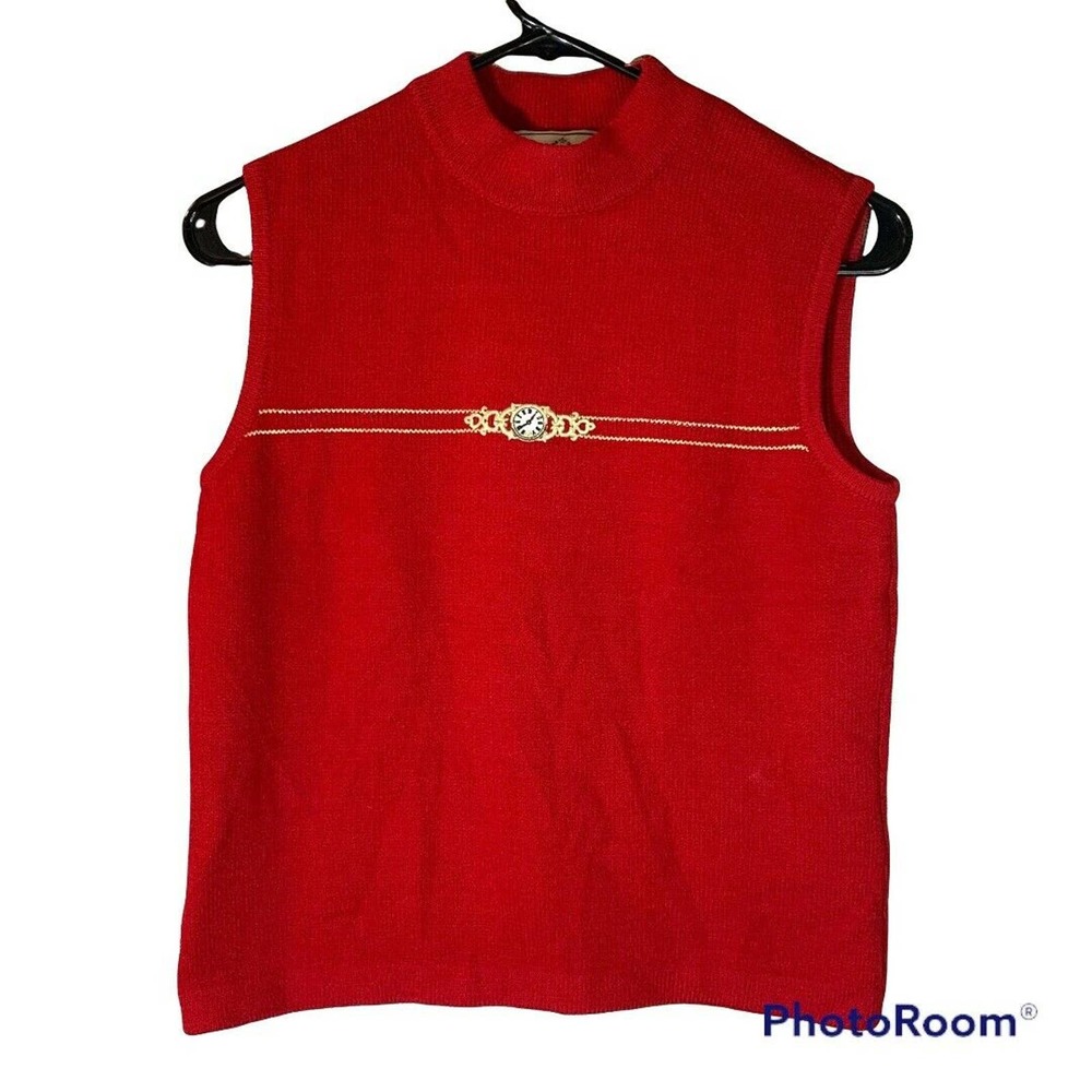 St John Sport by Marie Gray Red Sleeveless Sweater Vest Womens Small